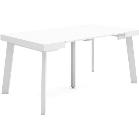 Skraut Home - Table console extensible, Console meuble, 160, Pour 8 personnes, Pieds en bois, Style moderne, Blanc