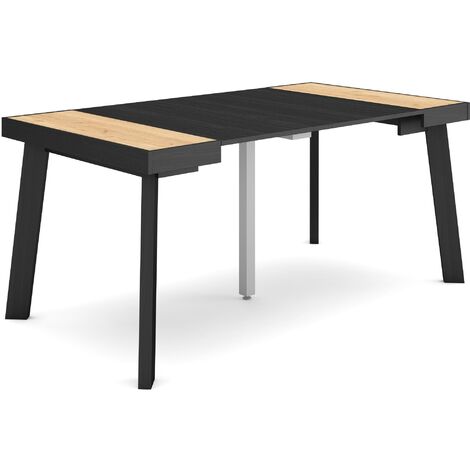 Skraut Home - Table console extensible, Console meuble, 160, Pour 8 personnes, Pieds en bois, Style moderne, Chêne et noir