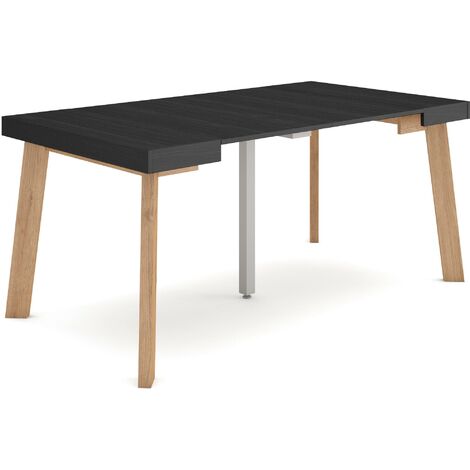 Skraut Home - Table console extensible, Console meuble, 160, Pour 8 personnes, Pieds en bois, Style moderne, Noir