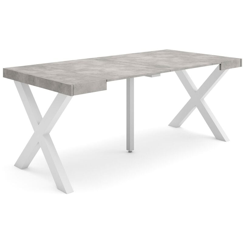 Table console extensible, Console meuble, 180, Pour 8 personnes, Pieds bois massif, Style moderne, Gris Ciment - Skraut Home