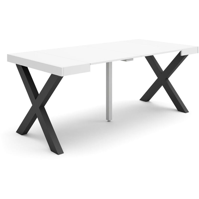 Table console extensible, Console meuble, 180, Pour 8 personnes, Pieds bois massif, Style moderne, Blanc - Skraut Home