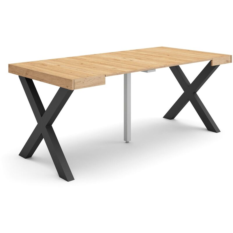Table console extensible, Console meuble, 180, Pour 8 personnes, Pieds bois massif, Style moderne, Chêne - Skraut Home