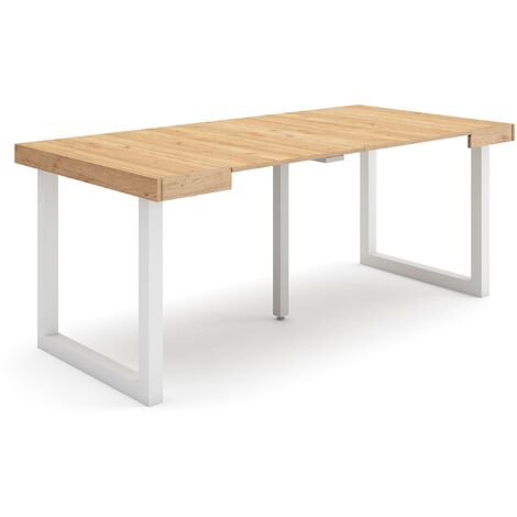 Skraut Home - Table console extensible, Console meuble, 180, Pour 8 personnes, Pieds bois massif, Style moderne, Chêne