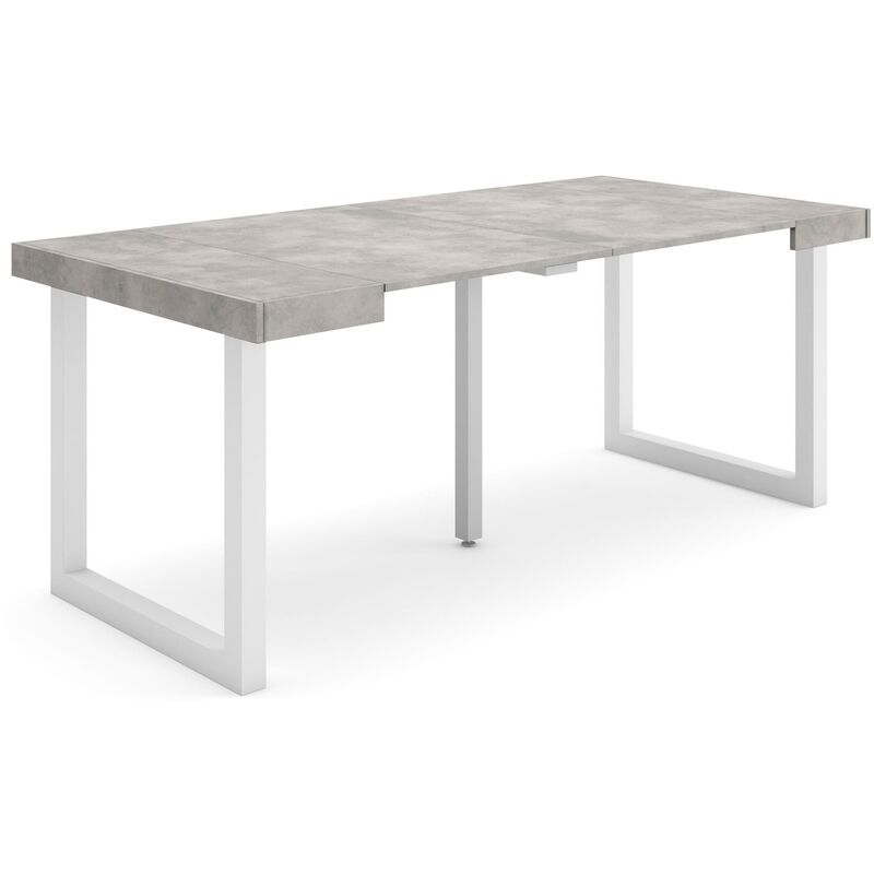 Table console extensible, Console meuble, 180, Pour 8 personnes, Pieds bois massif, Style moderne, Gris Ciment - Skraut Home