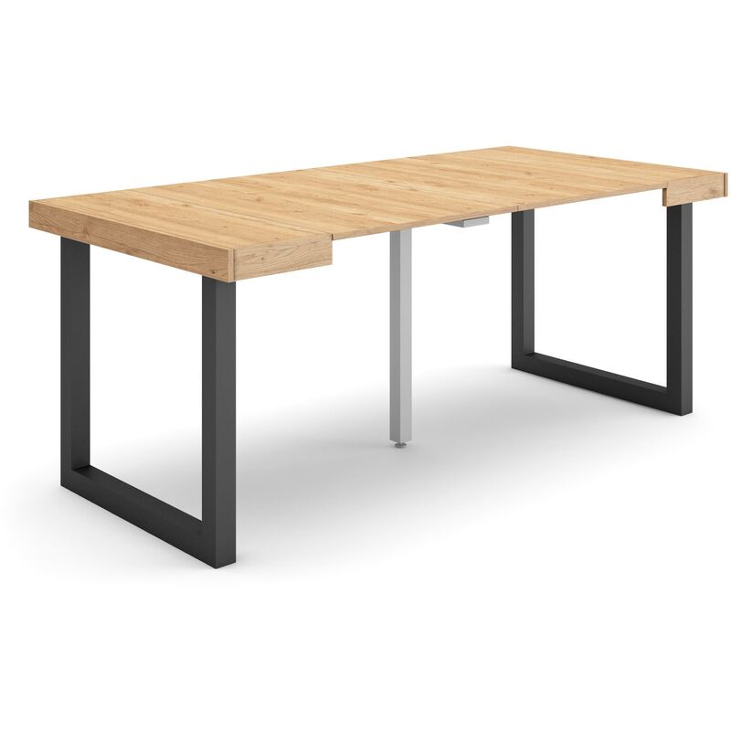 Table console extensible, Console meuble, 180, Pour 8 personnes, Pieds bois massif, Style moderne, Chêne - Skraut Home