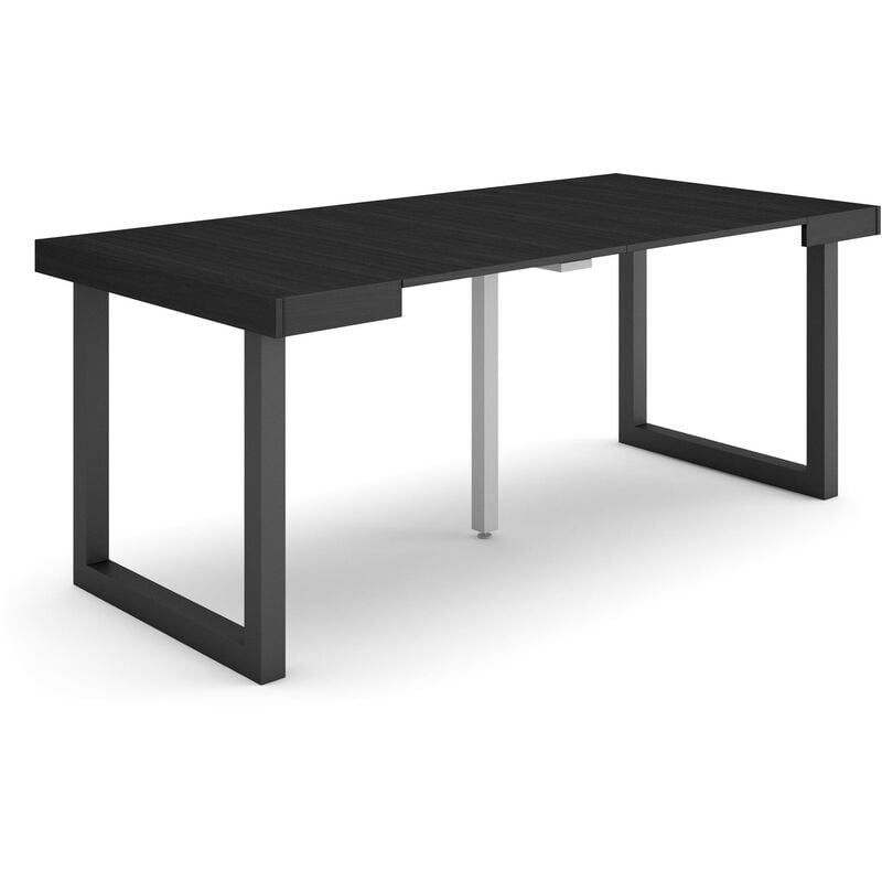 Table console extensible, Console meuble, 180, Pour 8 personnes, Pieds bois massif, Style moderne, Noir - Skraut Home