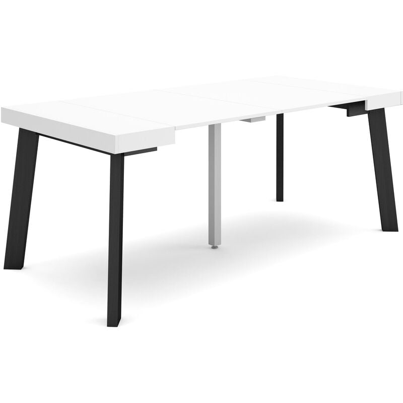 Skraut Home - Table console extensible, Console meuble, 180, Pour 8 personnes, Pieds en bois, Style moderne, Blanc et noir