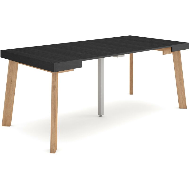 Table console extensible, Console meuble, 180, Pour 8 personnes, Pieds en bois, Style moderne, Noir - Skraut Home