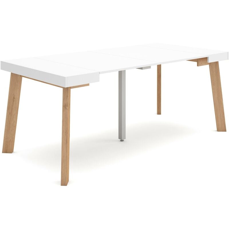 Table console extensible, Console meuble, 180, Pour 8 personnes, Pieds en bois, Style moderne, Blanc - Skraut Home