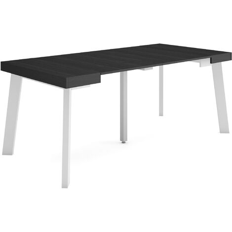 Skraut Home - Table console extensible, Console meuble, 180, Pour 8 personnes, Pieds en bois, Style moderne, Noir
