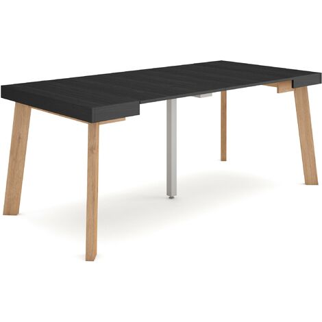Skraut Home - Table console extensible, Console meuble, 180, Pour 8 personnes, Pieds en bois, Style moderne, Noir