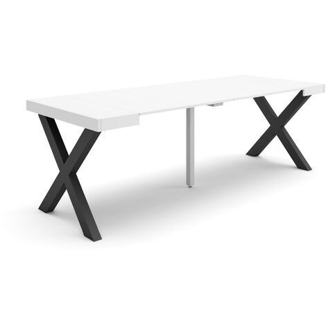 Skraut Home - Table console extensible, Console meuble, 220, Pour 10 personnes, Pieds bois massif, Style moderne, Blanc