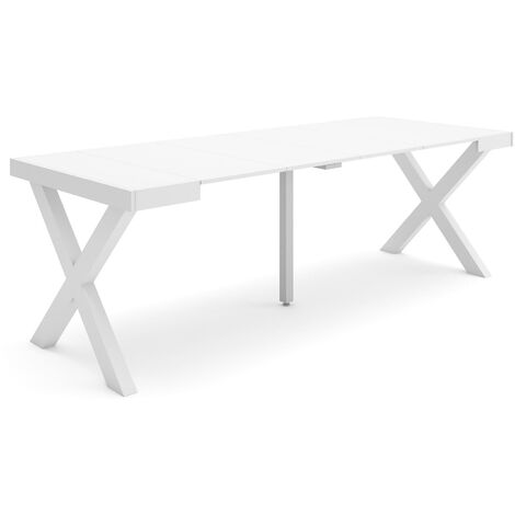 Skraut Home - Table console extensible, Console meuble, 220, Pour 10 personnes, Pieds bois massif, Style moderne, Blanc