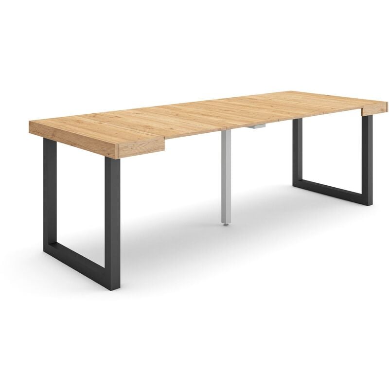 Table console extensible, Console meuble, 220, Pour 10 personnes, Pieds bois massif, Style moderne, Chêne - Skraut Home