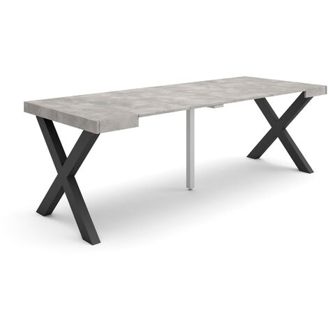 Skraut Home - Table console extensible, Console meuble, 220, Pour 10 personnes, Pieds bois massif, Style moderne, Gris Ciment