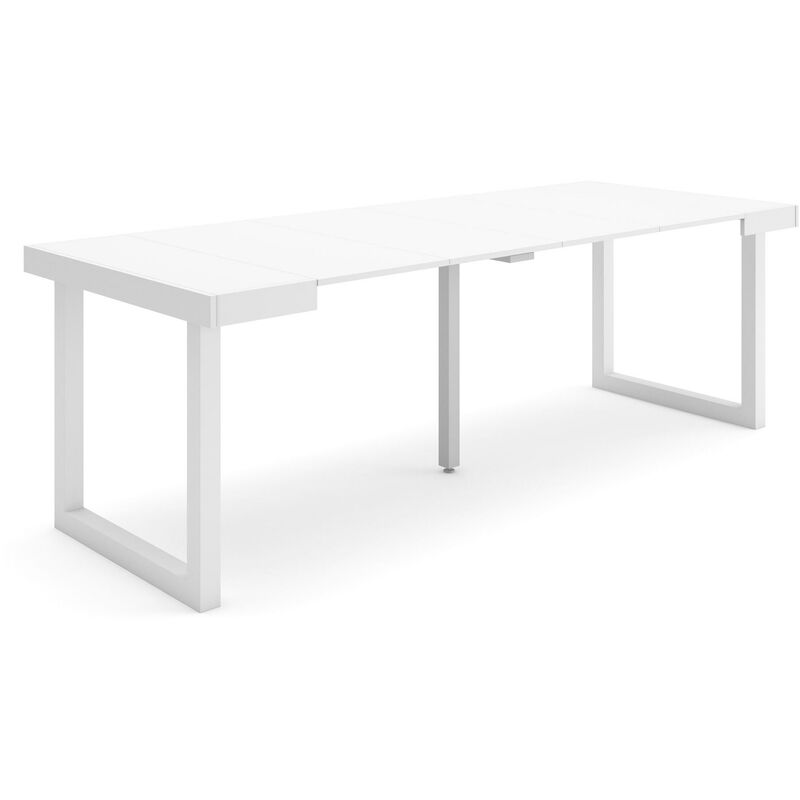 Table console extensible, Console meuble, 220, Pour 10 personnes, Pieds bois massif, Style moderne, Blanc - Skraut Home