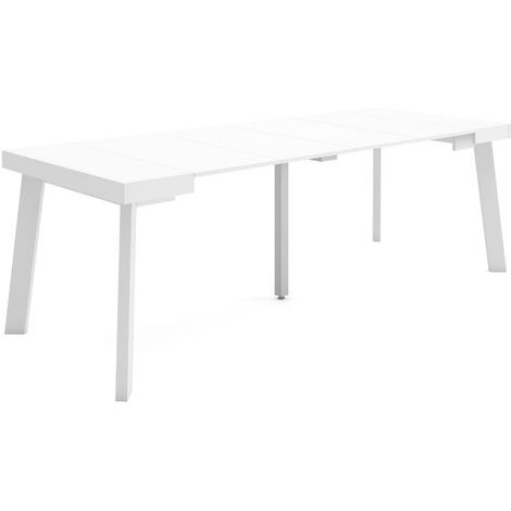 Skraut Home - Table console extensible, Console meuble, 220, Pour 10 personnes, Pieds en bois, Style moderne, Blanc