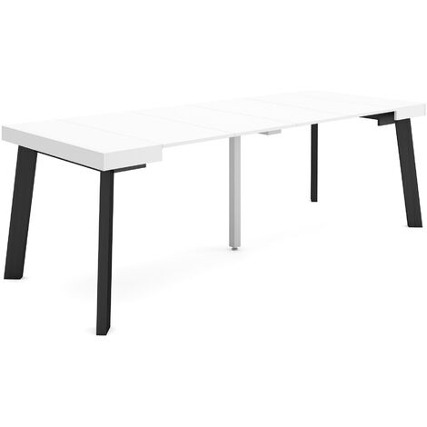 Skraut Home - Table console extensible, Console meuble, 220, Pour 10 personnes, Pieds en bois, Style moderne, Blanc