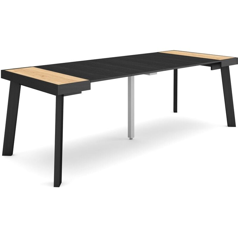 Table console extensible, Console meuble, 220, Pour 10 personnes, Pieds en bois, Style moderne, Chêne et noir - Skraut Home