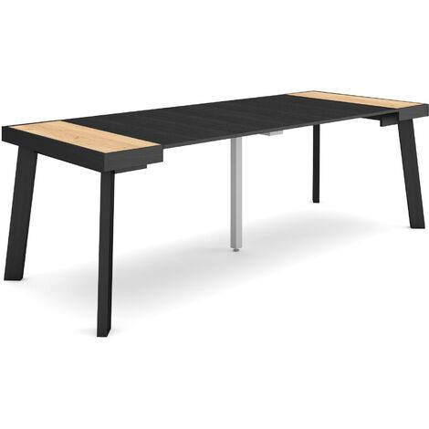 Skraut Home - Table console extensible, Console meuble, 220, Pour 10 personnes, Pieds en bois, Style moderne, Chêne et noir