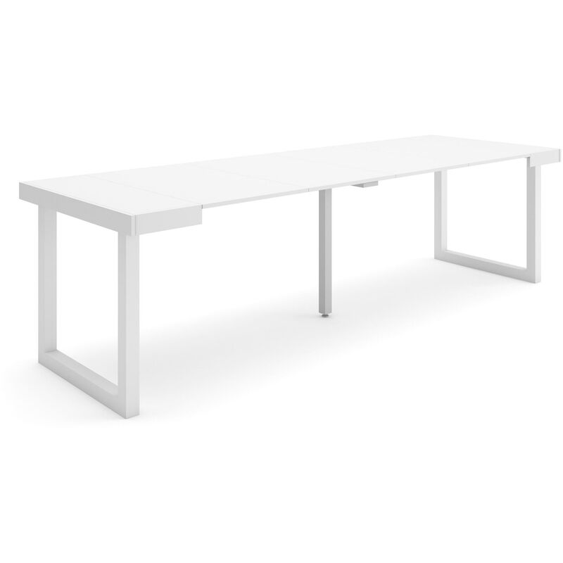 Table console extensible, Console meuble, 260, Pour 12 personnes, Pieds bois massif, Style moderne, Blanc - Skraut Home