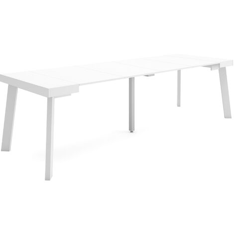 Skraut Home - Table console extensible, Console meuble, 260, Pour 12 personnes, Pieds en bois, Style moderne, Blanc