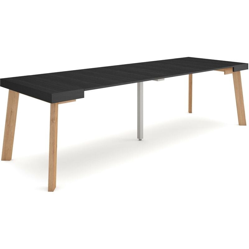Table console extensible, Console meuble, 260, Pour 12 personnes, Pieds en bois, Style moderne, Noir - Skraut Home