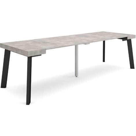 Skraut Home - Table console extensible, Console meuble, 260, Pour 12 personnes, Pieds en bois, Style moderne, Gris Ciment