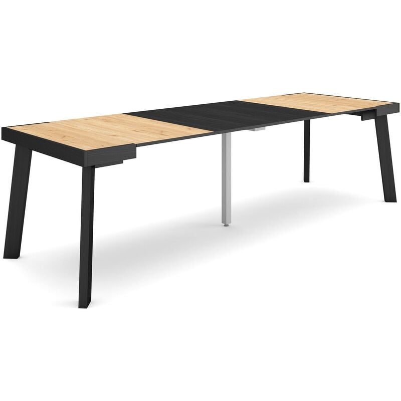 Table console extensible, Console meuble, 260, Pour 12 personnes, Pieds en bois, Style moderne, Chêne et noir - Skraut Home