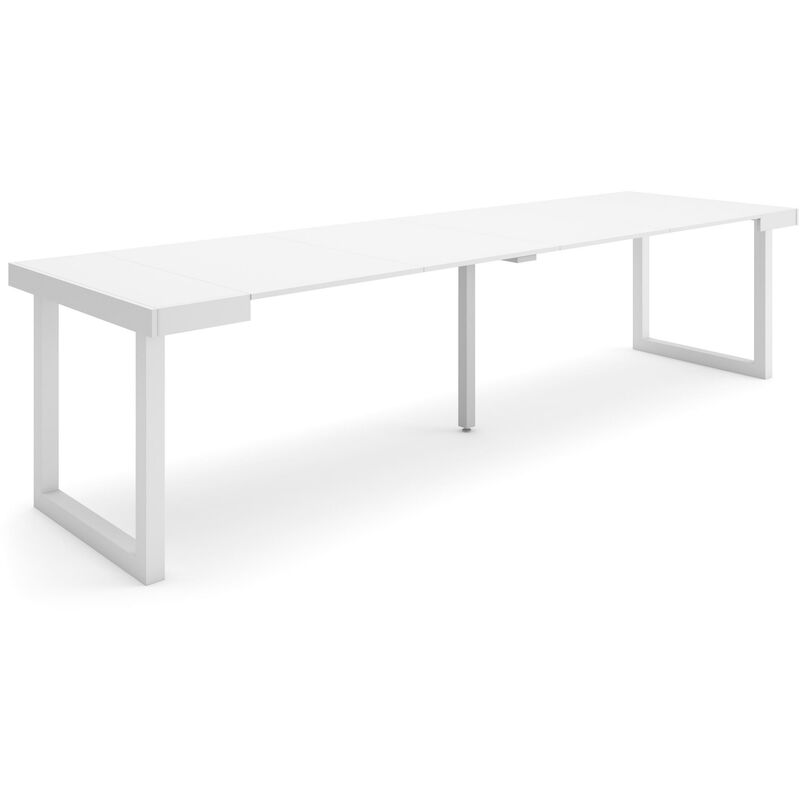 Table console extensible, Console meuble, 300, Pour 14 personnes, Pieds bois massif, Style moderne, Blanc - Skraut Home