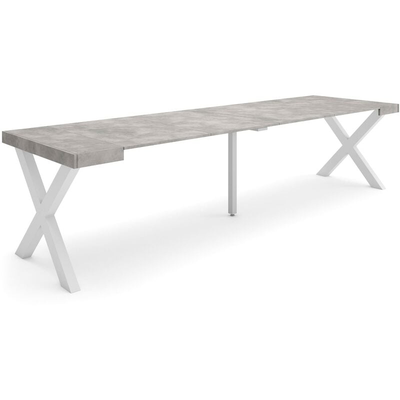 Table console extensible, Console meuble, 300, Pour 14 personnes, Pieds bois massif, Style moderne, Gris Ciment - Skraut Home