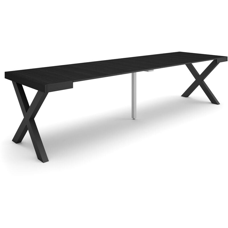Table console extensible, Console meuble, 300, Pour 14 personnes, Pieds bois massif, Style moderne, Noir - Skraut Home