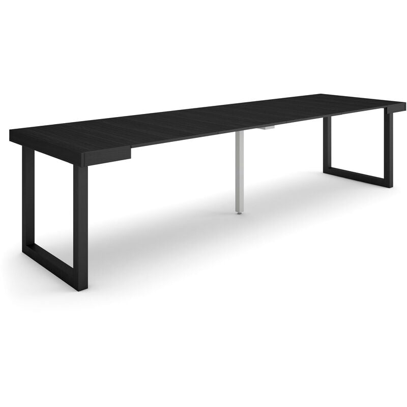 Table console extensible, Console meuble, 300, Pour 14 personnes, Pieds bois massif, Style moderne, Noir - Skraut Home
