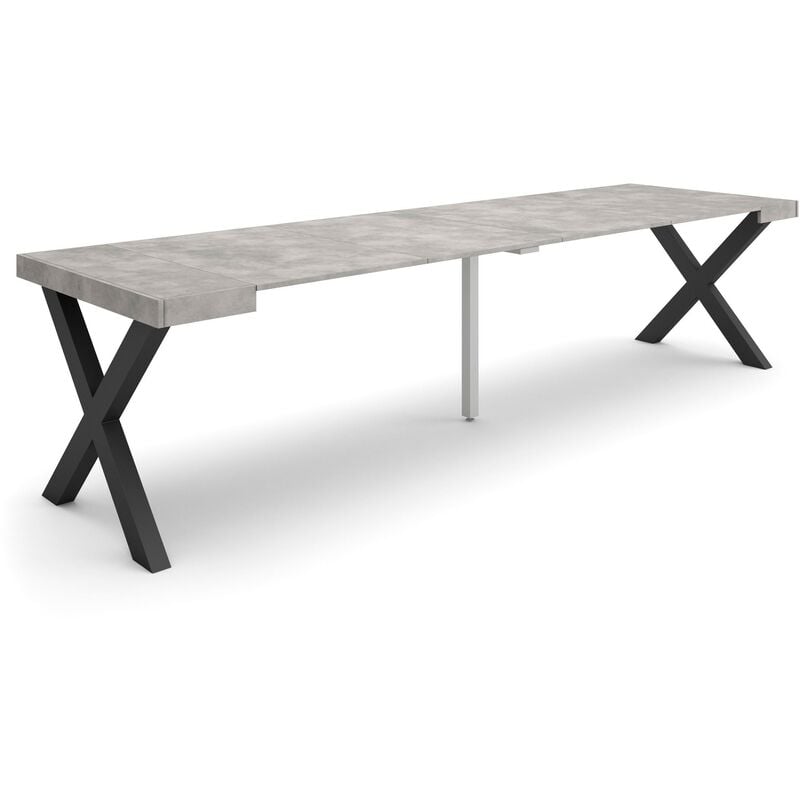 Table console extensible, Console meuble, 300, Pour 14 personnes, Pieds bois massif, Style moderne, Gris Ciment - Skraut Home