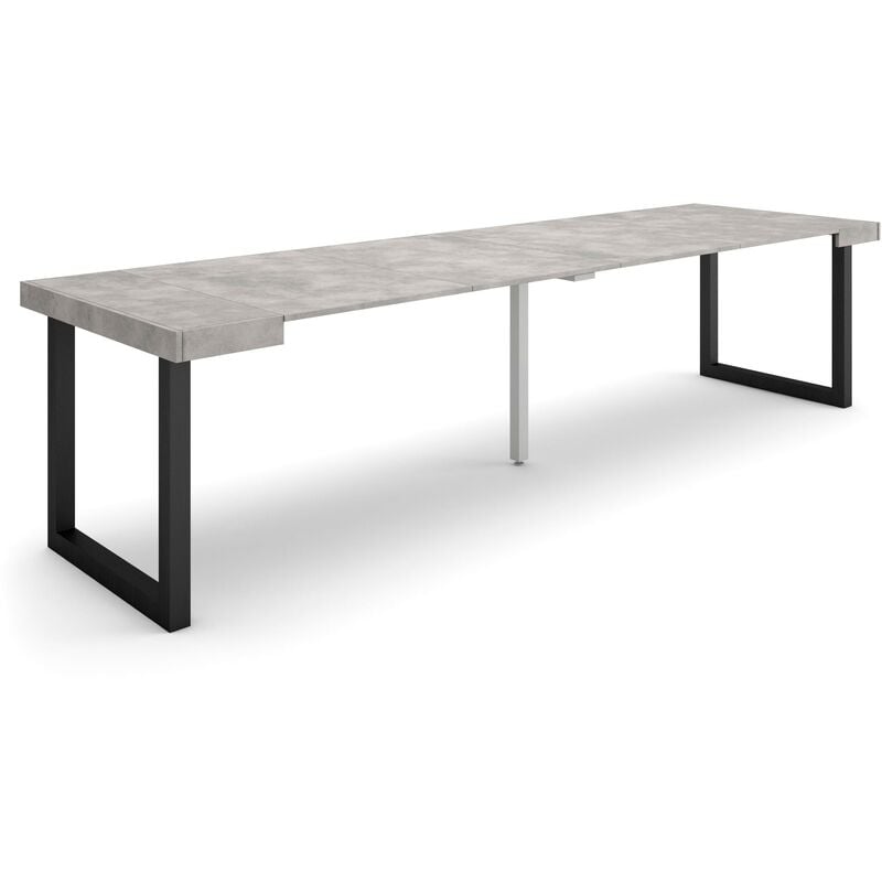 Table console extensible, Console meuble, 300, Pour 14 personnes, Pieds bois massif, Style moderne, Gris Ciment - Skraut Home