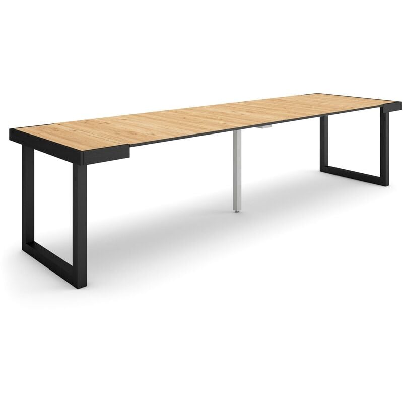 Table console extensible, Console meuble, 300, Pour 14 personnes, Pieds bois massif, Style moderne, Chêne - Skraut Home