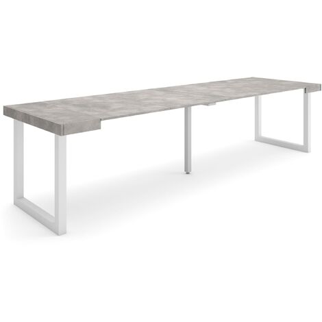 Skraut Home - Table console extensible, Console meuble, 300, Pour 14 personnes, Pieds bois massif, Style moderne, Gris Ciment