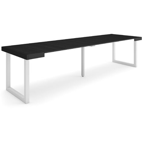 Skraut Home - Table console extensible, Console meuble, 300, Pour 14 personnes, Pieds bois massif, Style moderne, Noir
