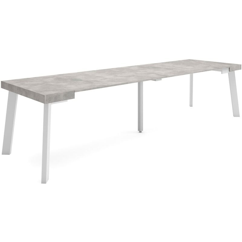 Table console extensible, Console meuble, 300, Pour 14 personnes, Pieds en bois, Style moderne, Gris Ciment - Skraut Home