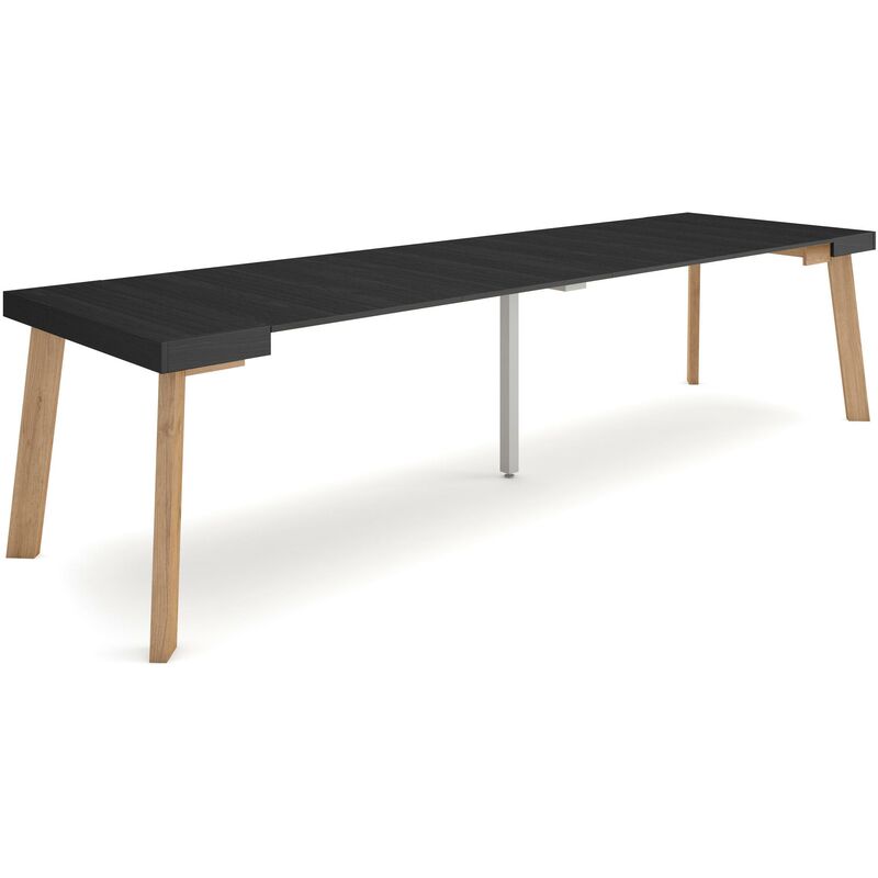 Table console extensible, Console meuble, 300, Pour 14 personnes, Pieds en bois, Style moderne, Noir - Skraut Home