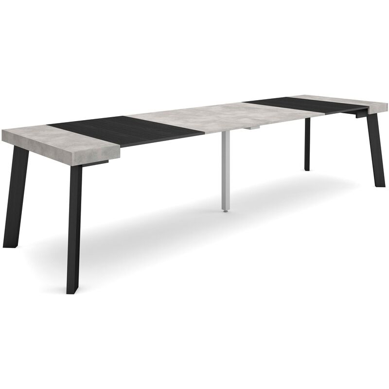 Table console extensible, Console meuble, 300, Pour 14 personnes, Pieds en bois, Style moderne, Gris Ciment - Skraut Home