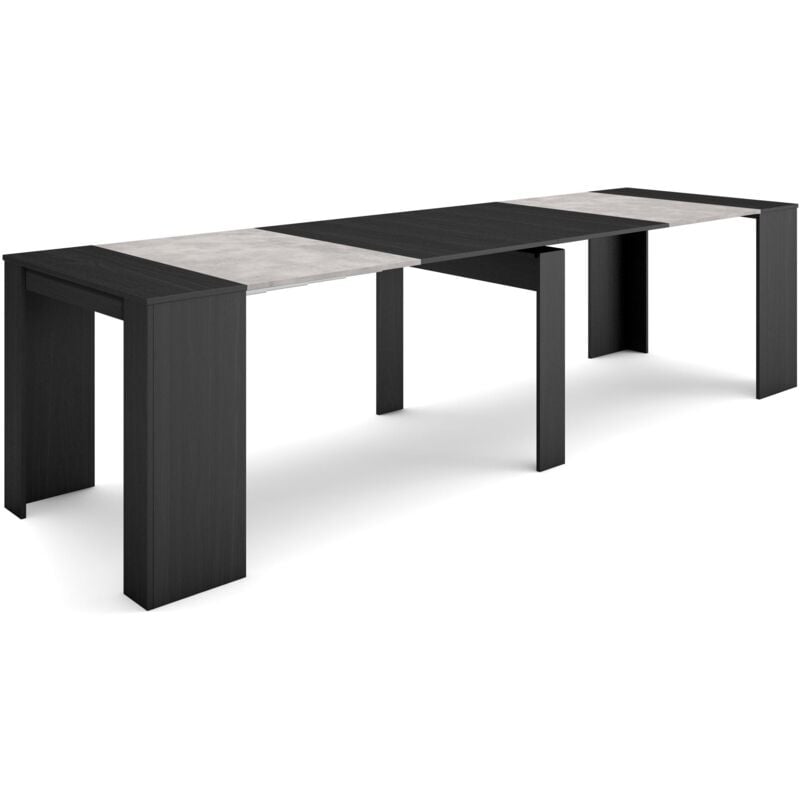 Table console extensible, Console meuble, 300, Pour 14 personnes, Table à Manger, Style moderne, Gris Ciment - Skraut Home