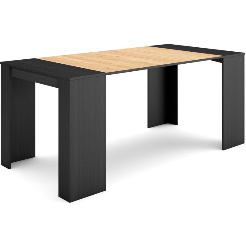 Table console extensible, Console meuble, 180, Pour 8 personnes, Table à Manger, Style moderne, Noir et chêne - Skraut Home