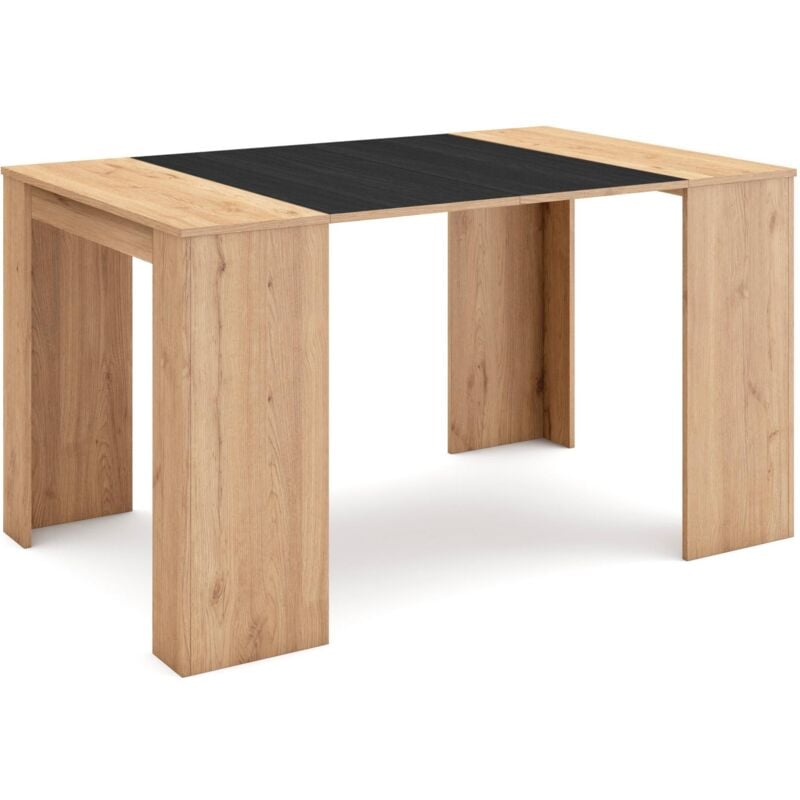 Table console extensible, Console meuble, 140, Pour 6 personnes, Table à Manger, Style moderne, Chêne et noir - Skraut Home
