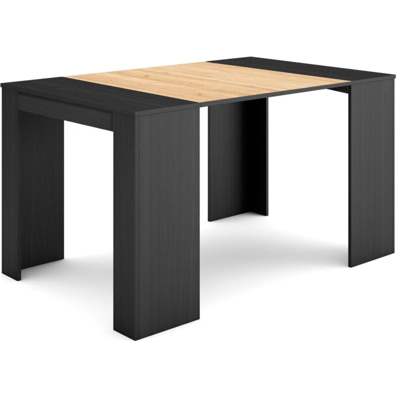Table console extensible, Console meuble, 140, Pour 6 personnes, Table à Manger, Style moderne, Noir et chêne - Skraut Home
