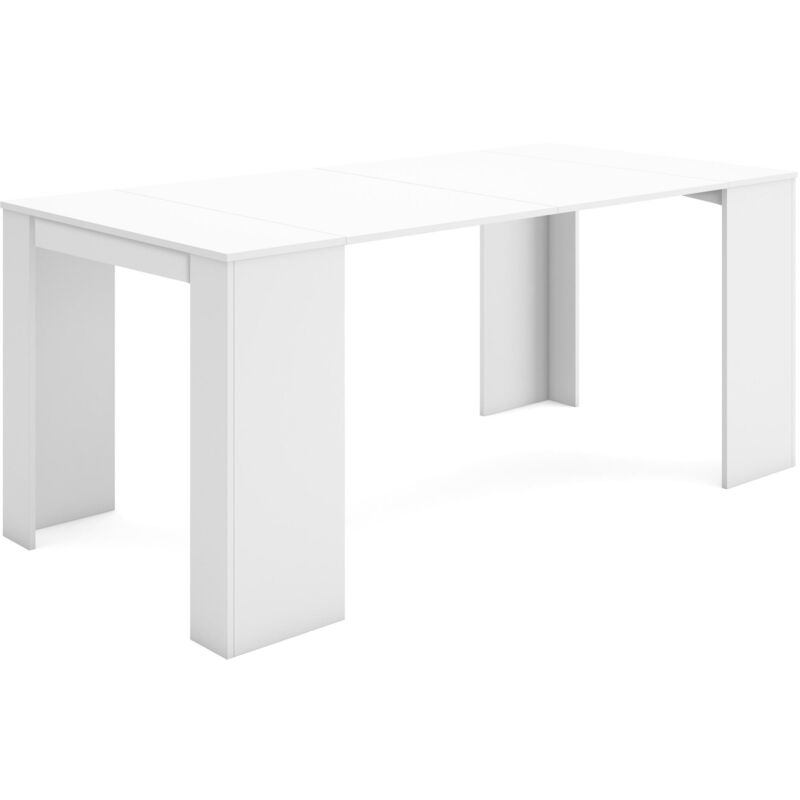 Table console extensible, Console meuble, 180, Pour 8 personnes, Table à Manger, Style moderne, Blanc - Skraut Home