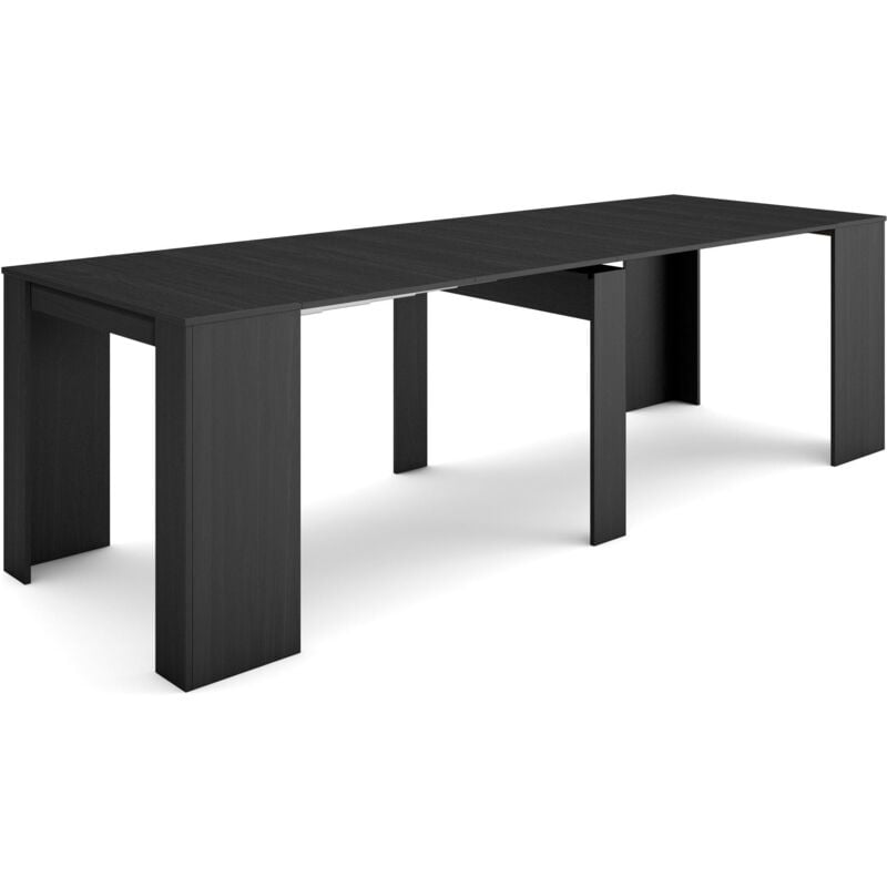 Table console extensible, Console meuble, 260, Pour 12 personnes, Table à Manger, Style moderne, Noir - Skraut Home