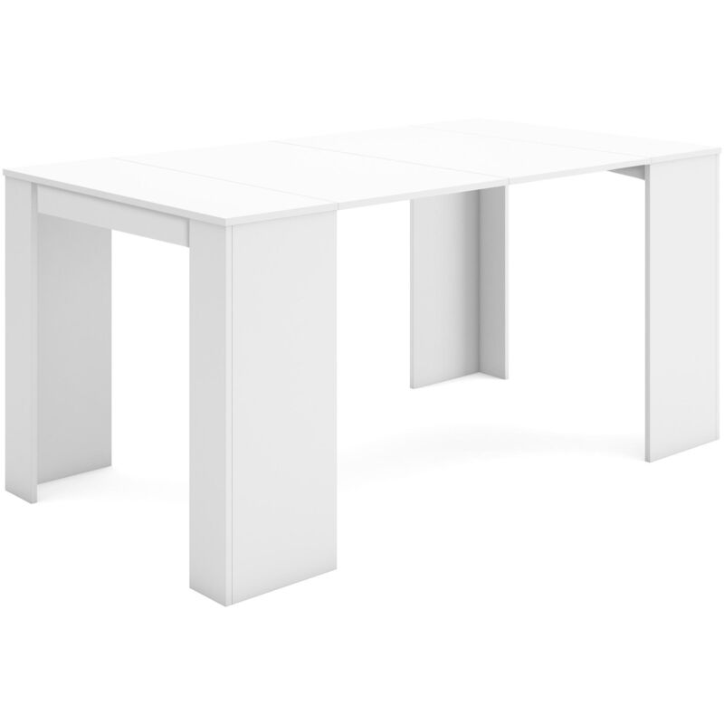 Skraut Home - Table console extensible, Console meuble, 160, Pour 8 personnes, Table à Manger, Style moderne, Blanc