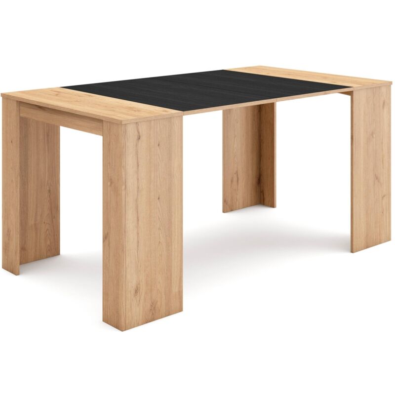 Table console extensible, Console meuble, 160, Pour 8 personnes, Table à Manger, Style moderne, Chêne et noir - Skraut Home