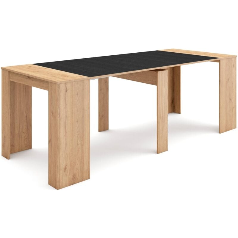 Skraut Home - Table console extensible, Console meuble, 220, Pour 10 personnes, Table à Manger, Style moderne, Chêne et noir